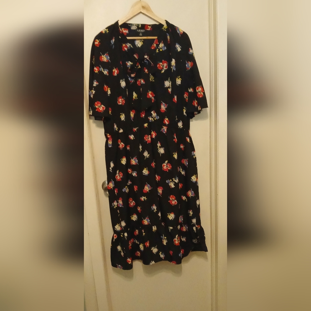 Lauren By Ralph Lauren Floral Tie Neck Dress Size 16